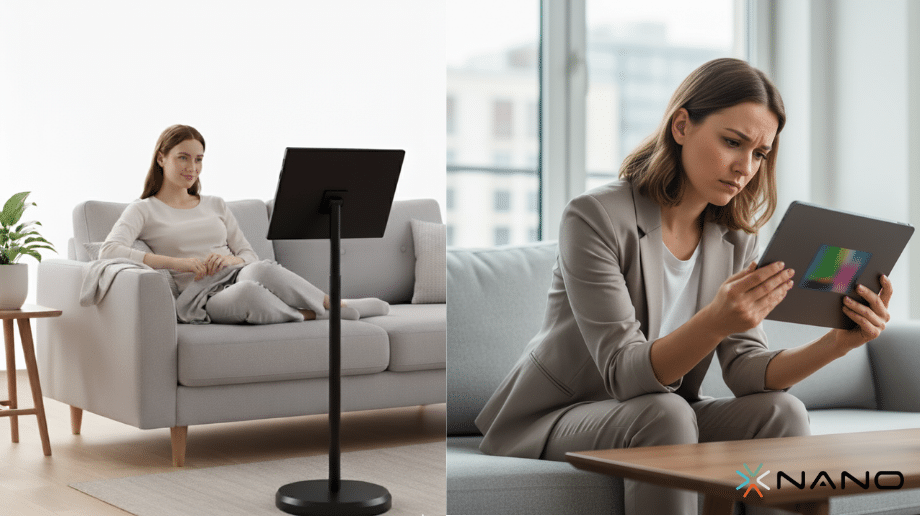 Mobil tablet və standart planşetin erqonomik fərqini göstərən müqayisəli şəkil